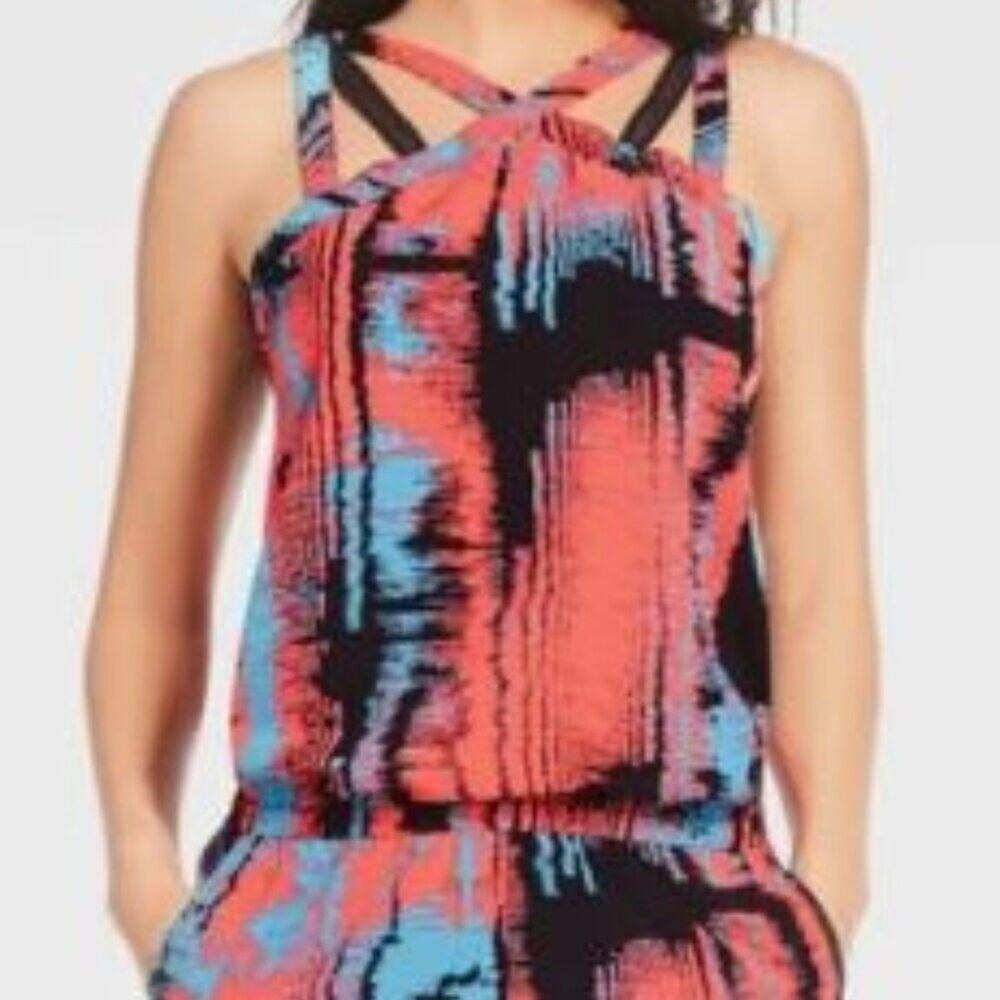 Fabletics Brand Size Medium Liza Romper Heat Wave Print Strappy - Picture 2 of 5